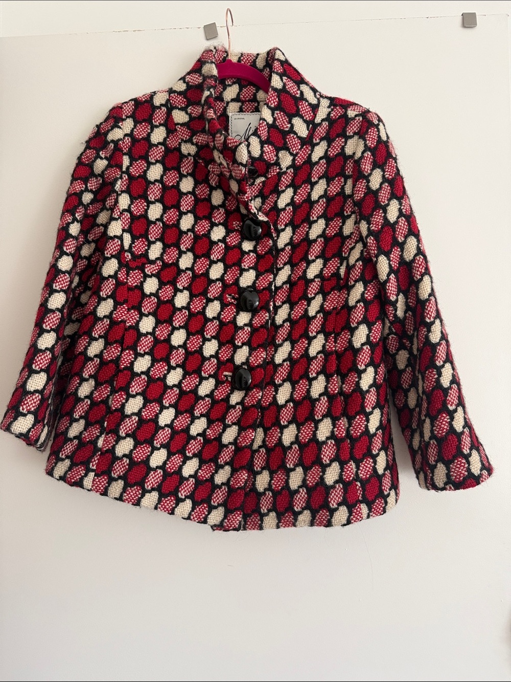 Milly Red, Black & Cream Boucle Pea Coat